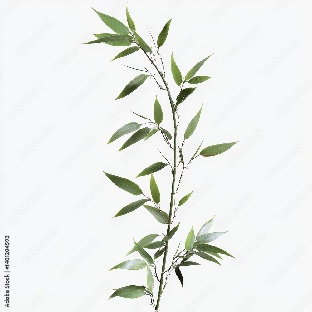 Obraz premium Elegant Green Leafy Branch Isolated on White Background for Natural Decor and Botanical Illustrations