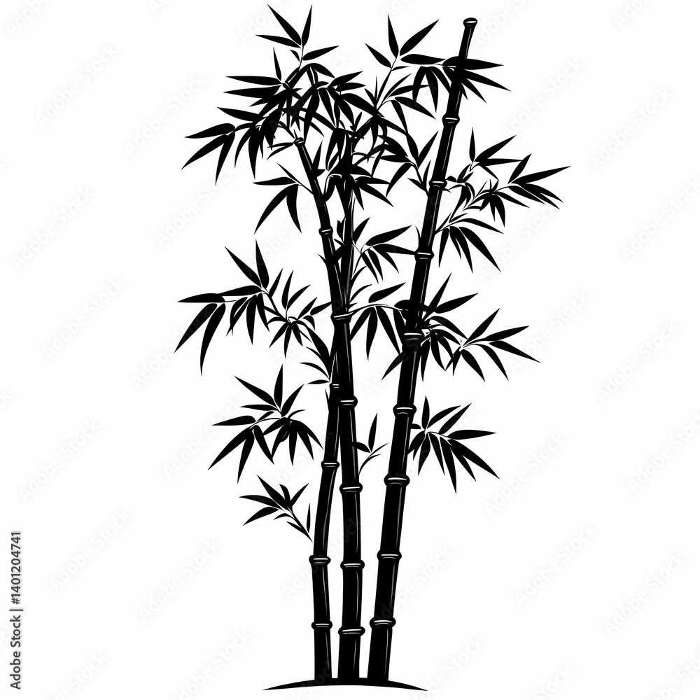 Obraz premium Eco-Friendly Bamboo Forest Silhouette: Sustainable Plant Design for Asian Culture Wall Art and Zen Garden Decor