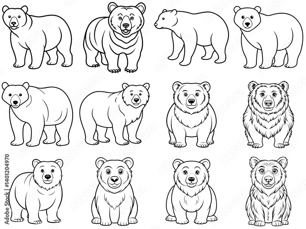 Obraz premium Bear outline vector illustration isolated on white background.