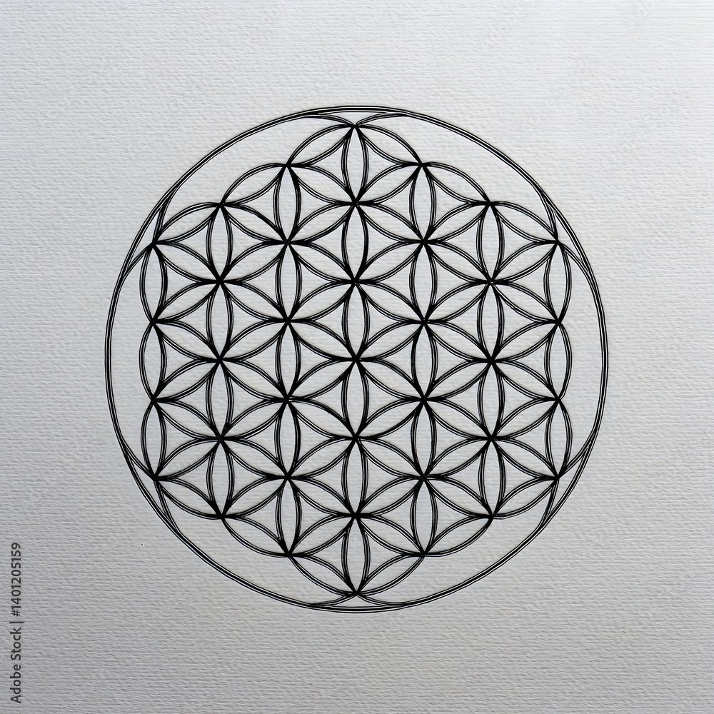 Elegant Geometric Design of Flower of Life Pattern in Black Ink Elegant Geometric Design of Flower of Life Pattern in Black Ink