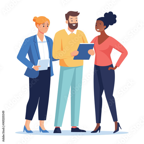 three-diverse-business-partners-standing-and-discus vector image on white background