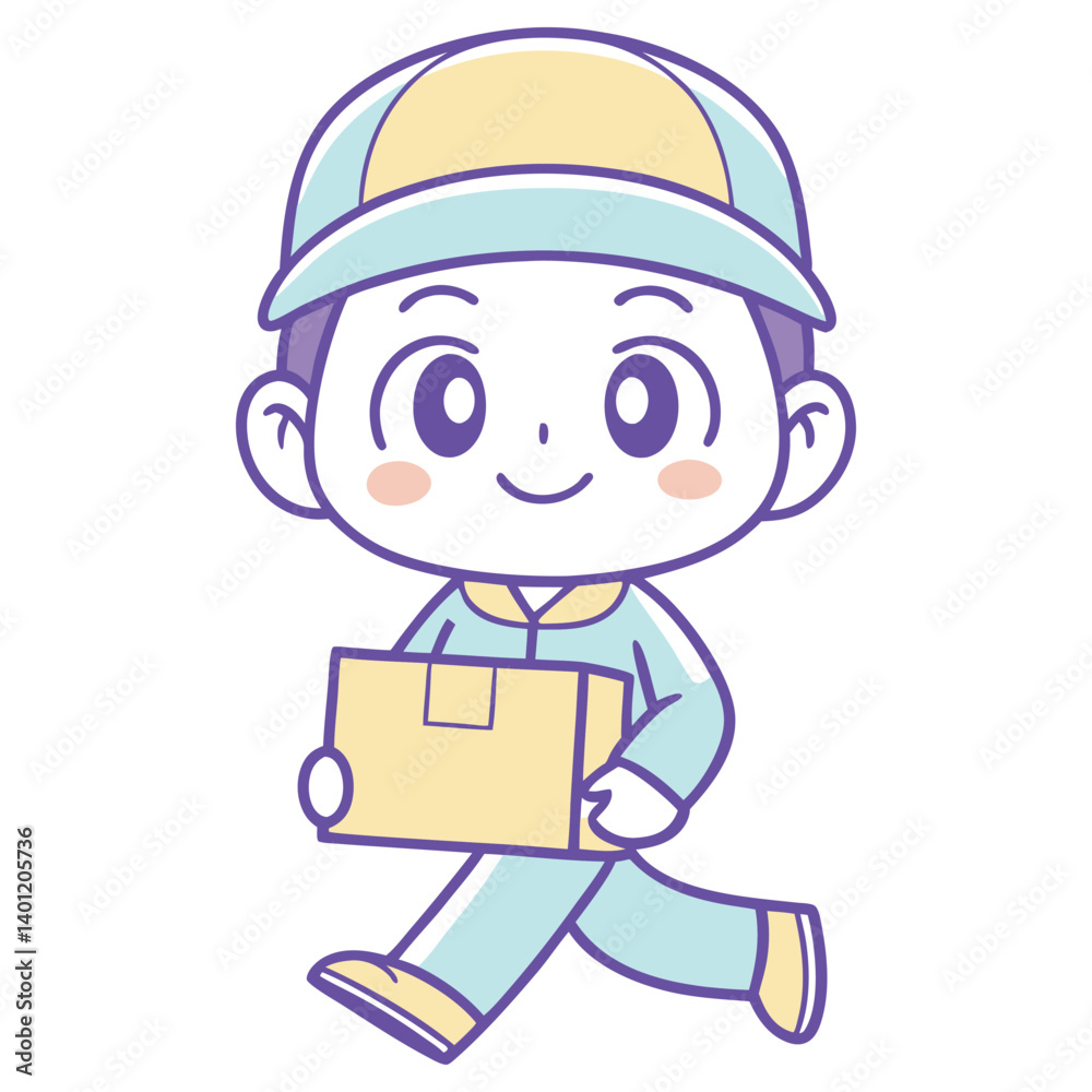 Cartoon man holding box, running with a smile on a transparent background Cartoon man holding box, running with a smile on a transparent background