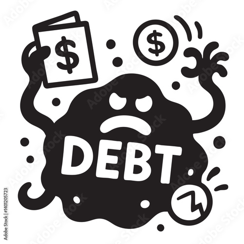 Debt monster cartoon attacking financial stability