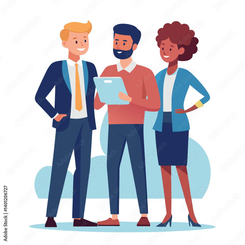 three-diverse-business-partners-standing-and-discus vector image on white background