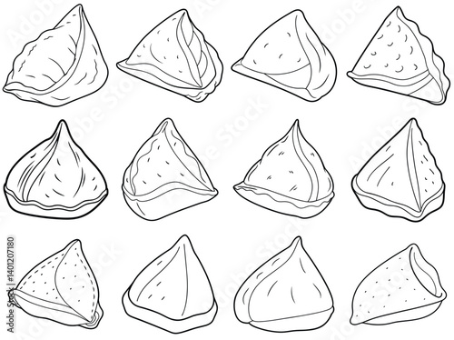 Samosa outline vector illustration isolated on white background.