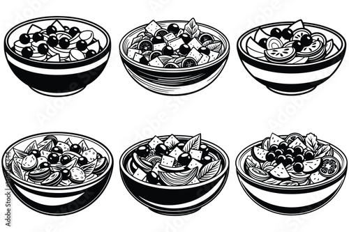 Greek salad silhouette vector illustration isolated on white background.