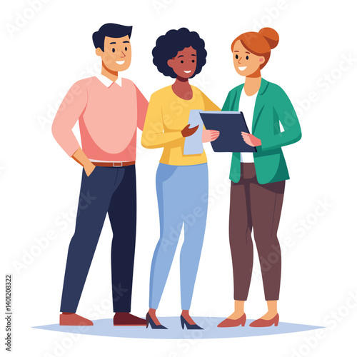 three-diverse-business-partners-standing-and-discus vector image on white background