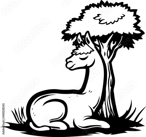 alpaca, giraffe, animal, cartoon, wild, safari, vector, zoo, illustration, mammal, animals, nature, wildlife, zebra, neck, cute, tall, funny, baby, drawing, jungle, art, design, set, fun, elephant