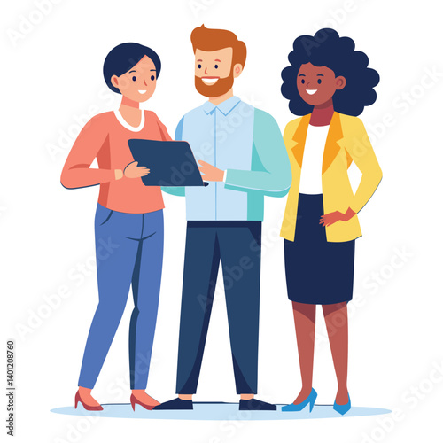 three-diverse-business-partners-standing-and-discus vector image on white background