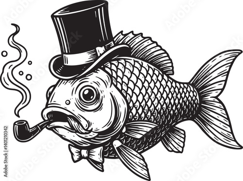 Fish Wearing A Top Hat And Smoking