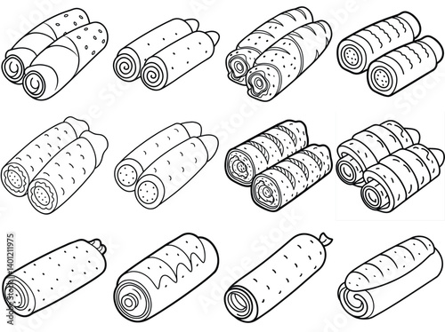 Sausage roll outline vector illustration isolated on white background.