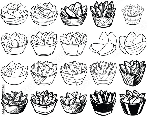 Potato wedges silhouette vector illustration isolated on white background.