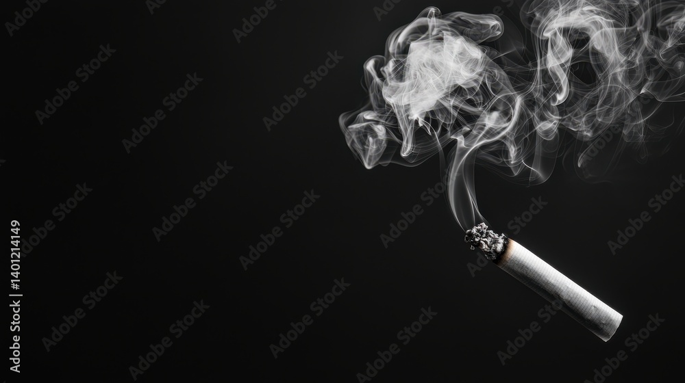 A close-up of a cigarette releasing smoke against a dark background, highlighting the smoke's wispy patterns. A close-up of a cigarette releasing smoke against a dark background, highlighting the smoke's wispy patterns.