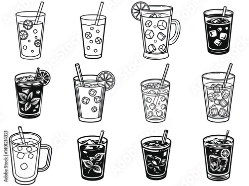 Iced tea silhouette vector illustration isolated on white background.