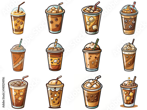 Iced coffee vector illustration isolated on white background.
