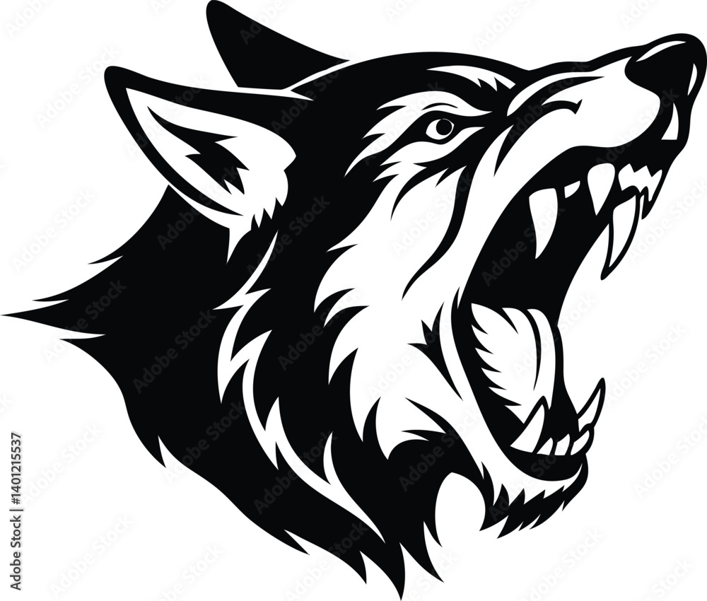 Obraz premium Snarling Wolf Head Outline with Sharp Teeth on Transparent Background