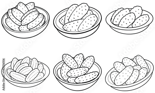 Fried Pickles food outline vector illustration isolated on white background.