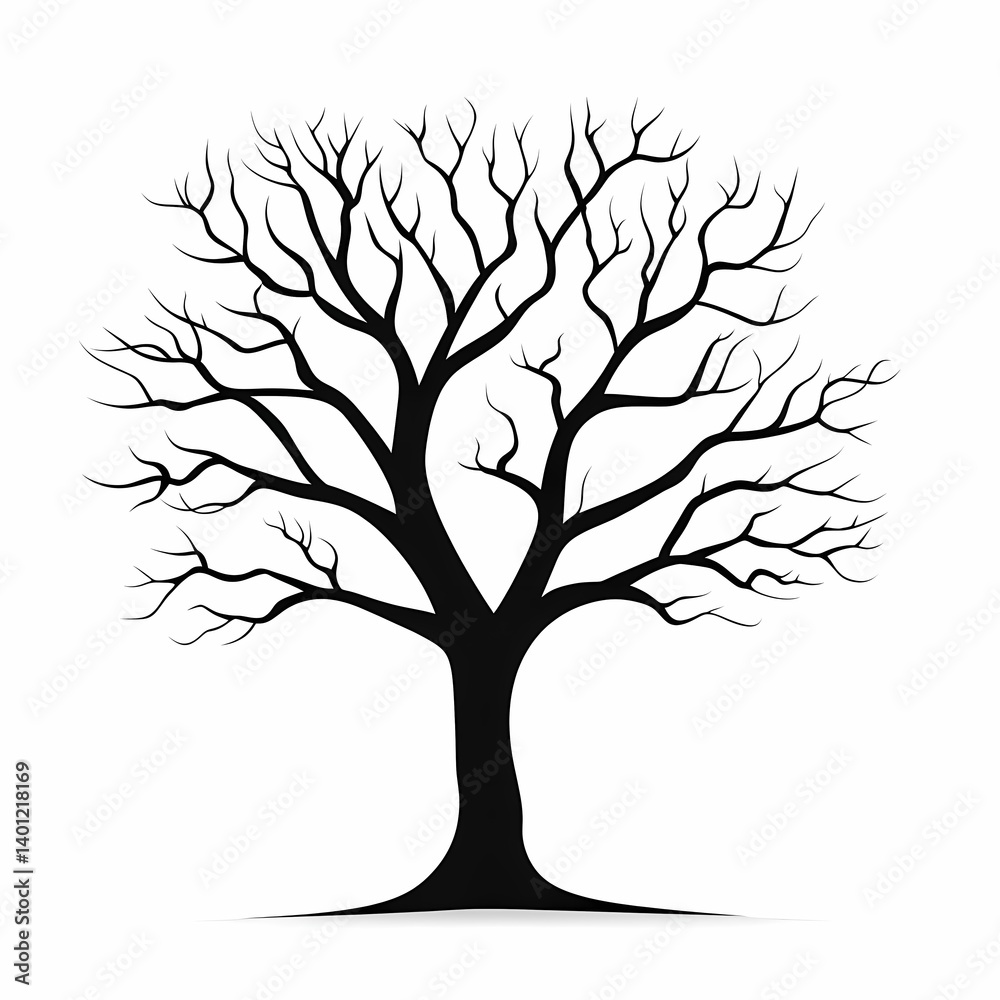 Obraz premium Black Tree Silhouette with Bare Branches Vector Art: Minimalist Nature Graphic for Winter Theme and Landscape Illustration