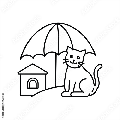 Adopt a Pet line art of Cat Under Umbrella Vector Design