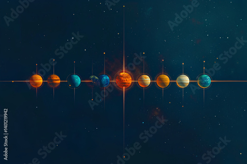 Vector illustration of all planets in the solar system with cosmic background in colorful space art style photo