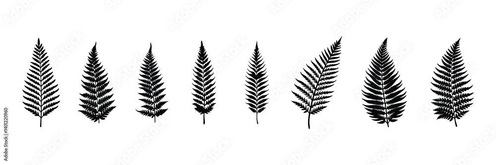 fern leaves silhouettes vector collection on a white background.