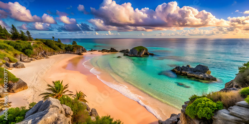 Fototapeta Naklejka Na Ścianę i Meble -  The pink sand beaches of Bermuda glowing in the sunlight