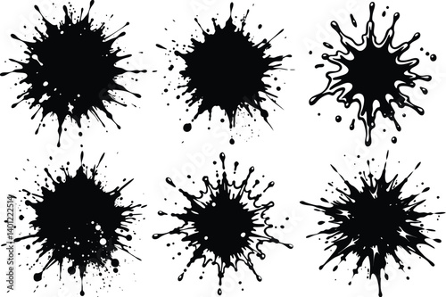 Paint splatter ink splash silhouette vector illustration isolated on white background.