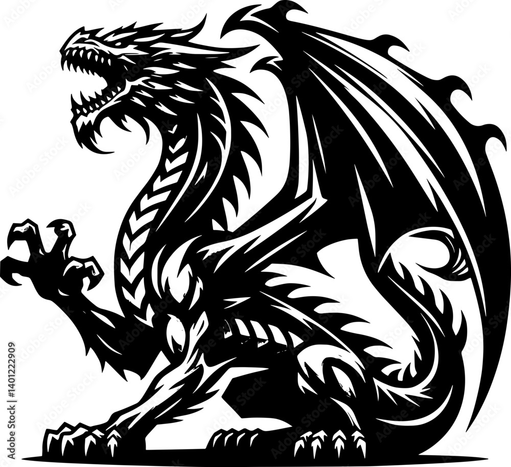 Obraz premium tattoo, vector, dragon, animal, illustration, tribal, symbol, black, silhouette, art, head, design, cartoon, bird, sign, nature, wild, monster, logo, tiger, lion, wolf, teeth, mascot, wildlife