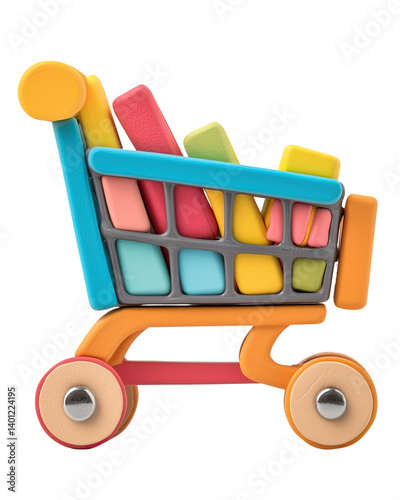 Colorful shopping cart filled with blocks. isolated on transparent background Generative Ai.