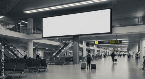 Konstfotografi Blank billboard in modern airport terminal