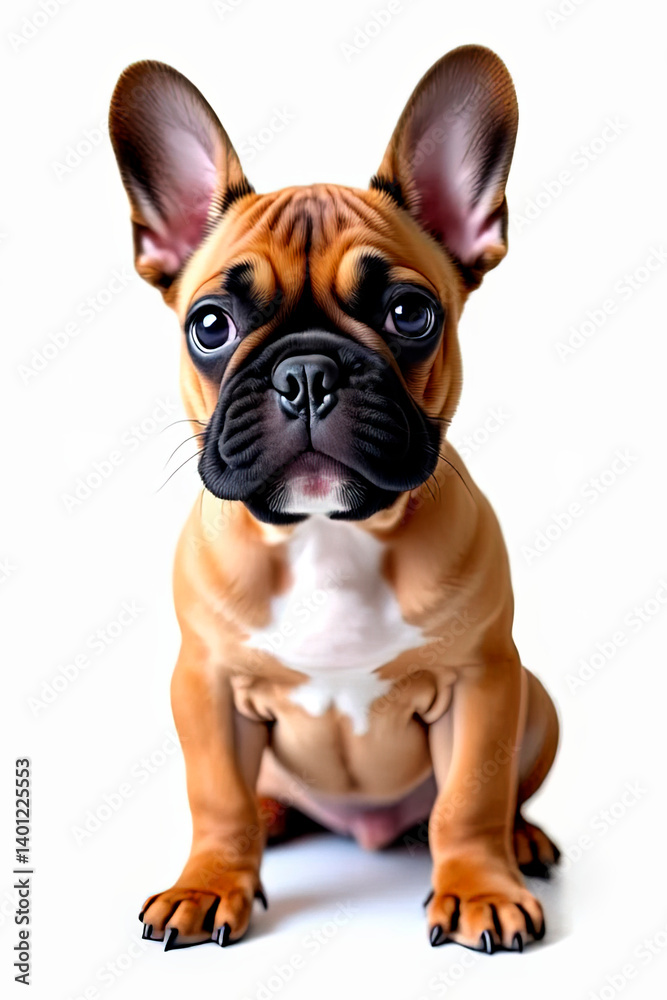 Obraz premium Portrait of a fawn french bulldog standing in fron.created with the help of artificial intelligence.