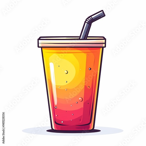 Colorful Cartoon Beverage Illustration: Refreshing Drink with Vibrant Colors and Citrus Flavor