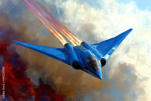 A stunning 3D rendering of a fighter jet soaring through the sky, showcasing sleek design and dynamic motion in a digital artwork