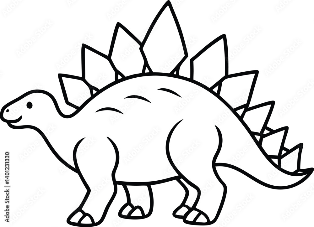 Naklejka premium Simple Black Outline Drawing of a Stegosaurus Stegosaurus Dinosaur