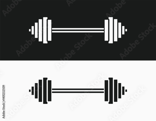 minimalist black and white barbell illustration with weight plates, ideal for fitness, gym, and health designs. perfect for digital and print media, including apps, websites, and logos