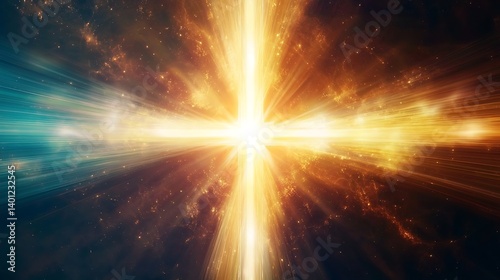 Spiritual imagery cross-shaped light beams, symbolizing divine presence and the essence grace and truth