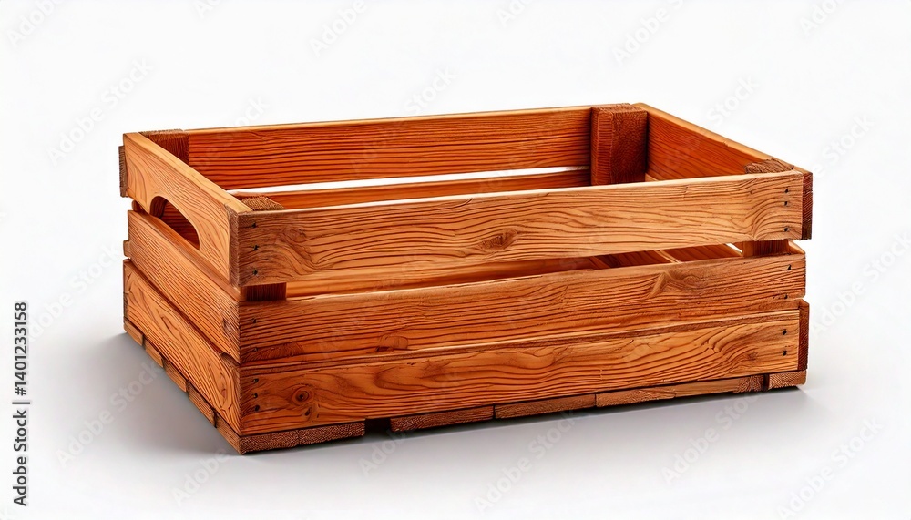 An empty wooden crate with subtle texture and soft shadow isolated on white background An empty wooden crate with subtle texture and soft shadow isolated on white background