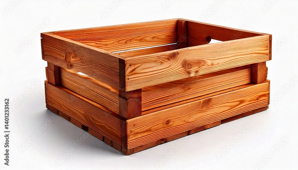 An empty wooden crate with subtle texture and soft shadow isolated on white background An empty wooden crate with subtle texture and soft shadow isolated on white background