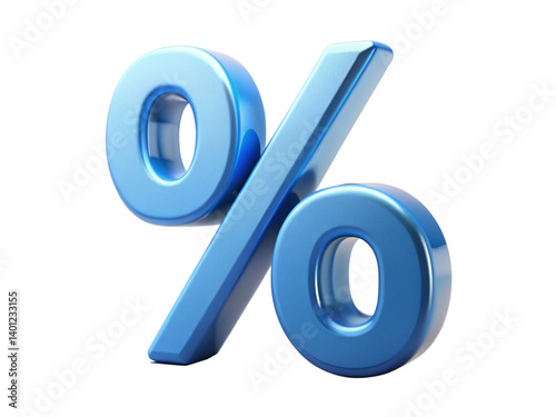  glossy blue percentage sign, large percent symbol, financial concept, banking icon, 3D rendering,