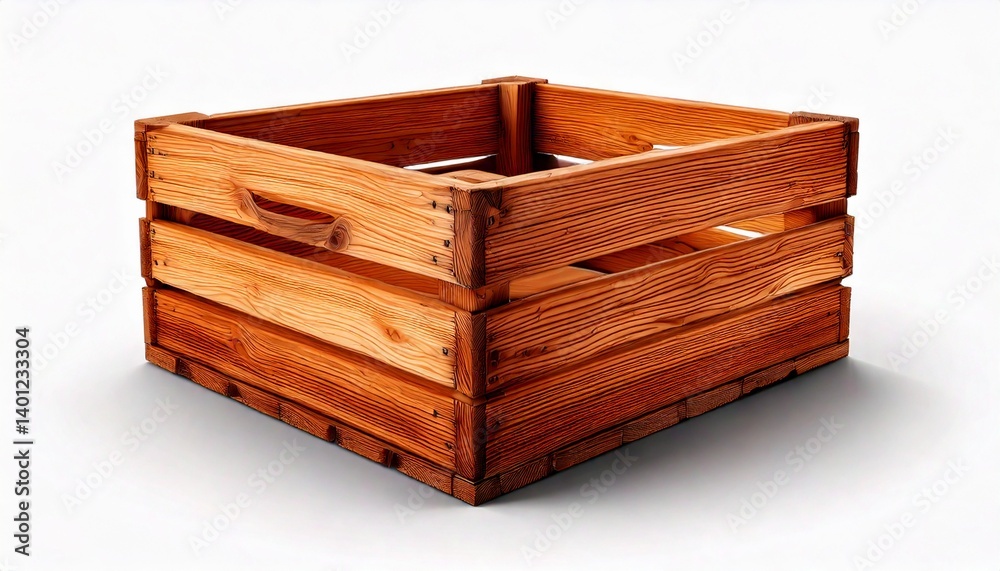 An empty wooden crate with subtle texture and soft shadow isolated on white background An empty wooden crate with subtle texture and soft shadow isolated on white background