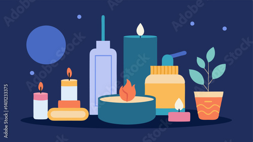Calm Skin Ritual Depict a cozy bathroom scene with candles a skincare routine and exosomeinfused products laid out signifying a calming selfcare ritual.