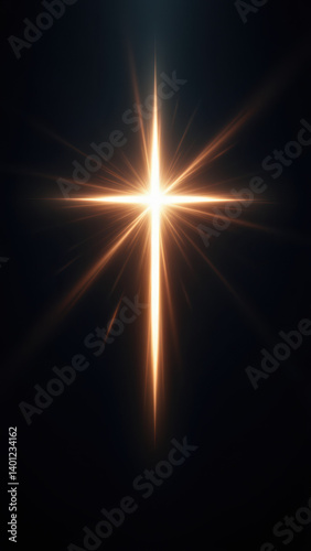 Symbolic Christian cross with light rays emanating.