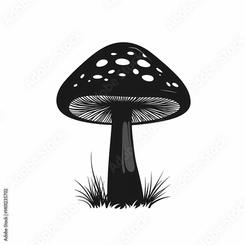 Black and White Mushroom Graphic Design: Stylized Nature Illustration for Organic and Eco-Friendly Art