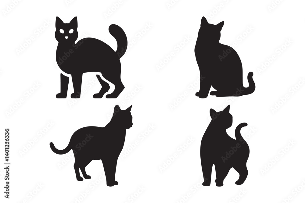 Cat Silhouette Vector Collection Black Cat Icons for Design and Decoration
