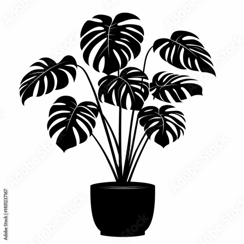 Minimalist Monstera Illustration: Eco-Friendly Décor and Silhouetted Houseplant for Modern Interior Design
