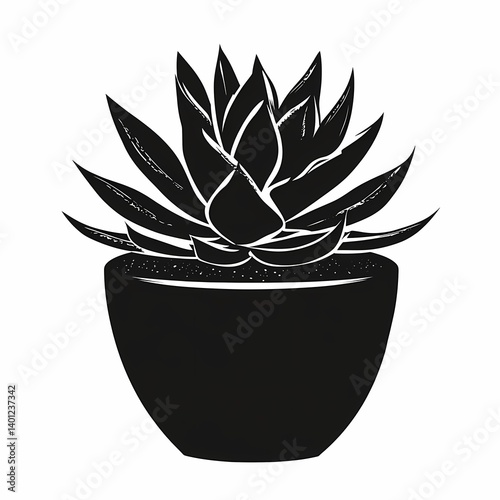 Modern Black and White Succulent Illustration: Minimalist Botanical Decor for Home Interior Design