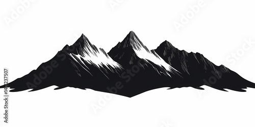 Epic Black and White Mountain Silhouette Illustration – Scenic Outdoor Adventure and Hiking Vector Artwork