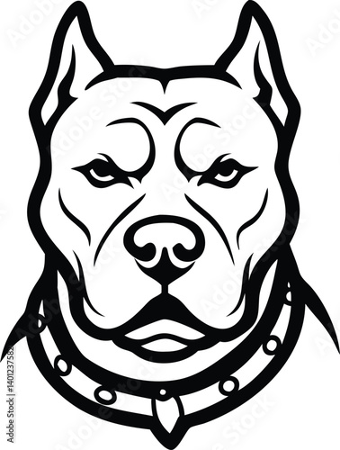 Stylized Pitbull Head with Collar Isolated on Transparent Background
