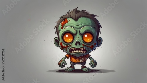  A high quality 2D illustration of a cartoon zombie, isolated on a white background, with vibrant colors and playful expression
