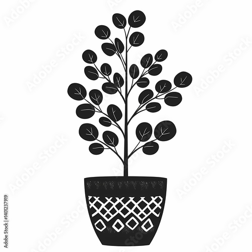 Minimalist Black and White Plant Illustration for Home Decor: Nature-Inspired Silhouette Artwork